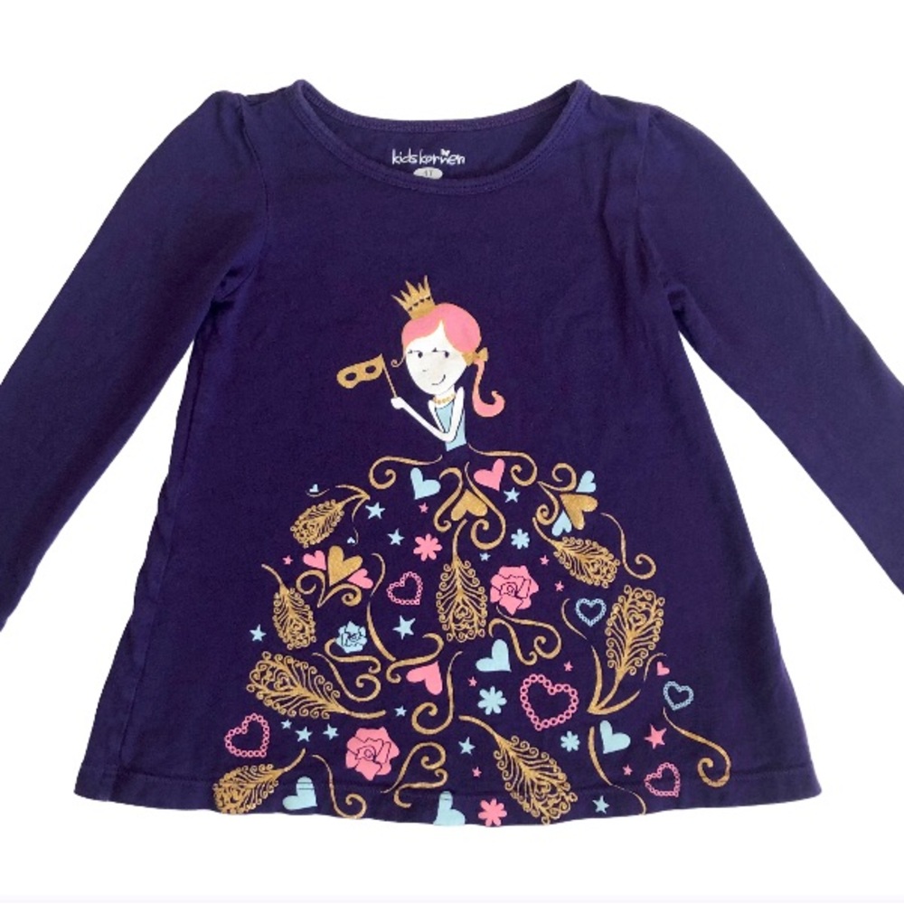 ✅ 5 for $25 - Princess Purple Gold Pink Long Sleeve Top, Size 4T